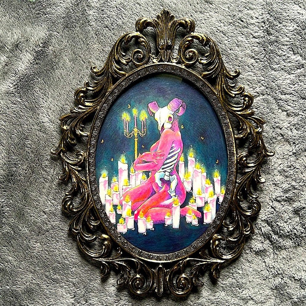 Original mixed media “The Sacrifice” in ornate metal frame